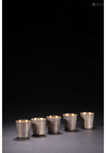 A Set of Chinese Silver Cups, 5pcs