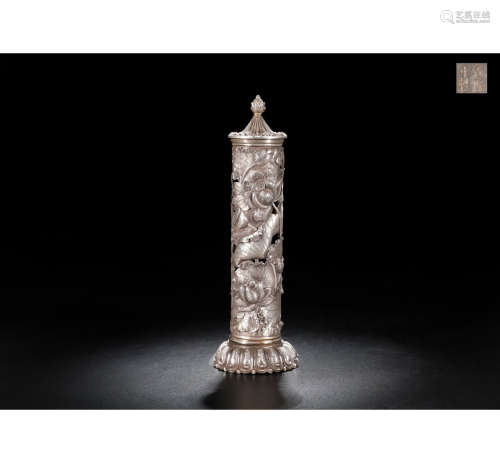 A Chinese Silver Incense Tube