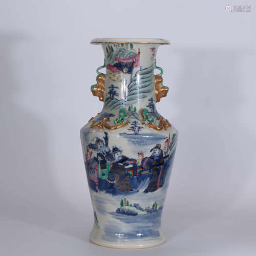 A Chinese printed Porcelain Vase with Double Ears