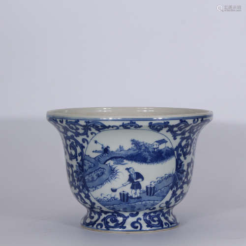 A Chinese Blue and White Porcelain Flowerpot