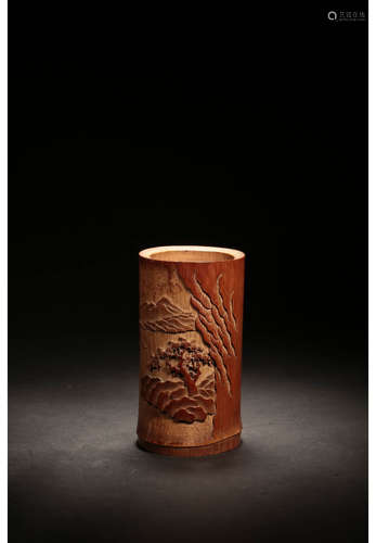 A Chinese Carved Bamboo Brush Pot