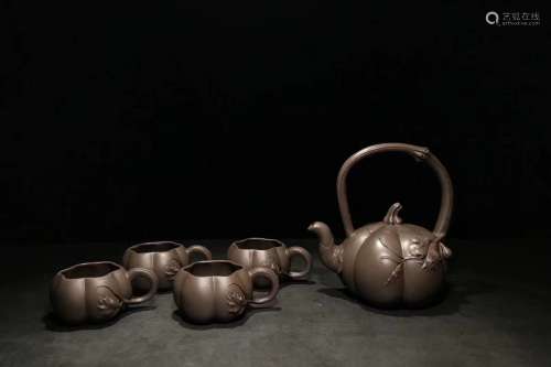 A Set of Chinese Purple Sands Girder Tea Pot,Chen Mingyuan Mark