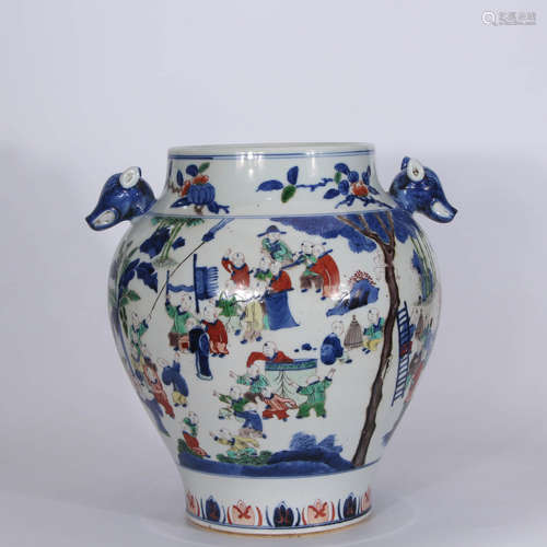 A Chinese Floral Porcelain Zun with Double Ears