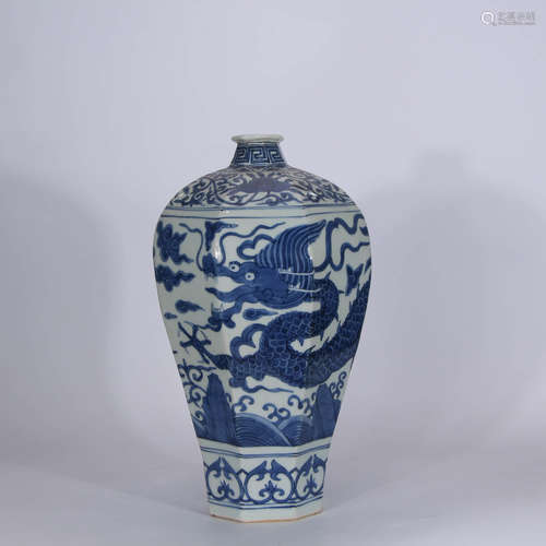 A Chinese Blue and White Porcelain Eight Square Vase