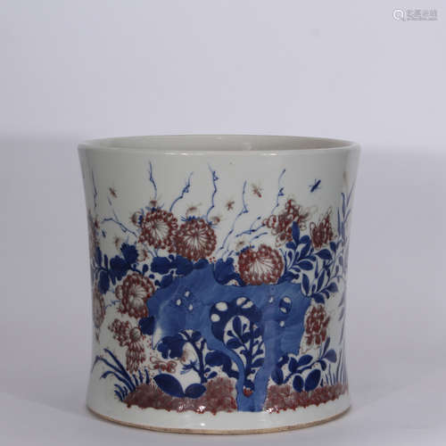 A Chinese Glaze Floral Porcelain Brush Pot