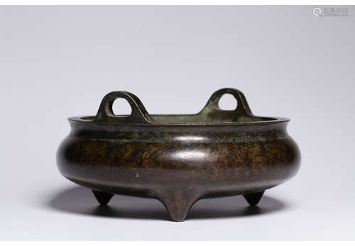 A Chinese Bronze Three-legged Incense Burner