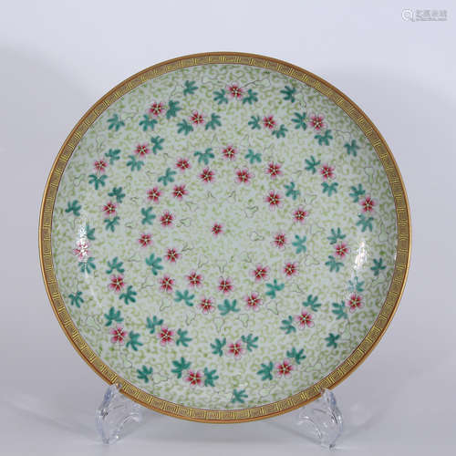 A Chinese Yellow Ground Famille Rose Porcelain Plate