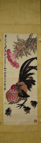 A Chinese Cock Painting,Qi Baishi Mark