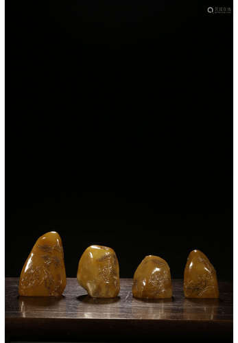 A Set of Chinese Shoushan Yellow Stone Seals,4pcs