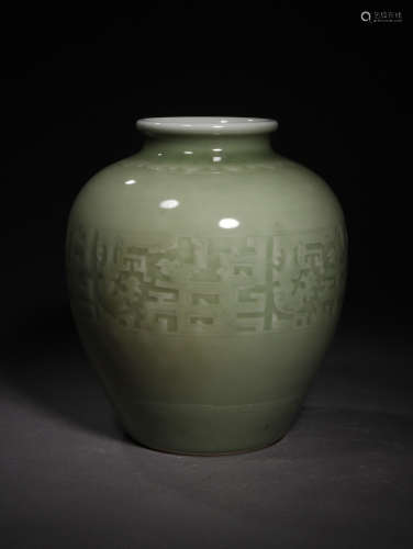 A Chinese Pea Green Glaze Porcelain Zun
