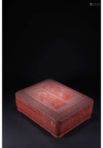 A Chinese Floral Carved Wooden-cored Lacquerware Box