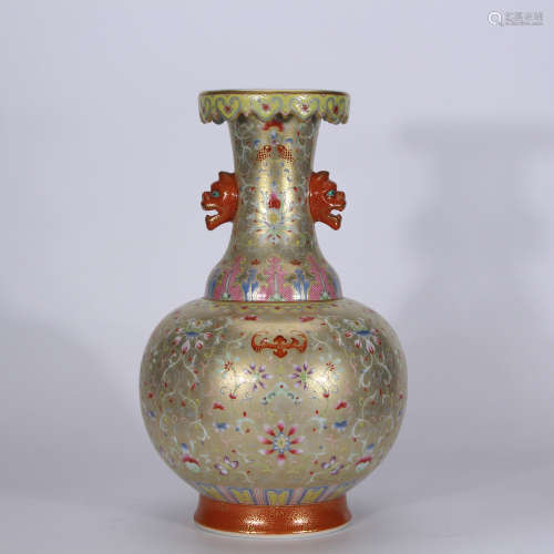 A Chinese Gold Ground Floral Porcelain Vase