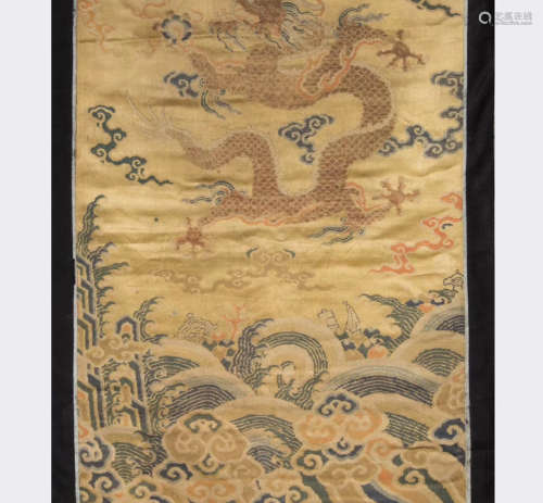 A Chinese Yellow Ground Brocade Hanging Painting