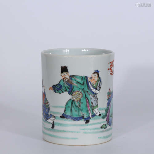 A Chinese Figure Printed Porcelain Brush Pot
