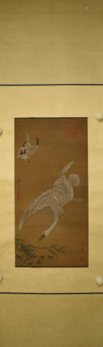 A Chinese Flower and Bird Silk Scroll, Song Huizong