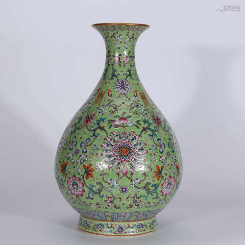 A Chinese Green Ground Floral Porcelain Vase