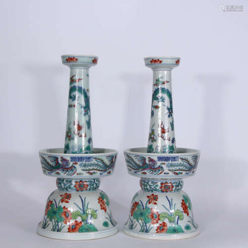 A Pair of Chinese Floral Porcelain Candlesticks