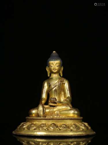 A Chinese Bronze Gilding Seated Statue of Medicine Buddha