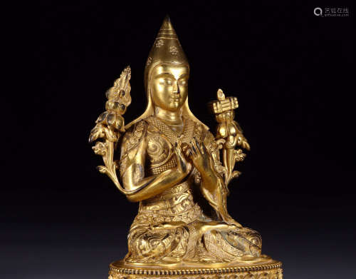 A Chinese Bronze Gilded Seated Statue of Gold tsongkhapa