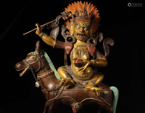 A Chinese Bronze Gilded Seated Statue of Palden Lhamo