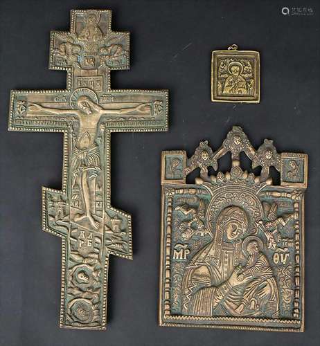 Konvolut 3 Bronzeikonen / A set of 3 bronze icons,