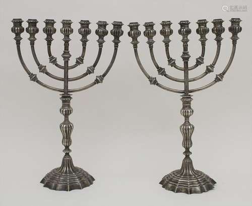 Paar Chanukka-Leuchter / A pair of hanukkah silver