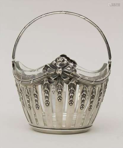 Henkelkorb mit Glaseinsatz / A silver basket with glass