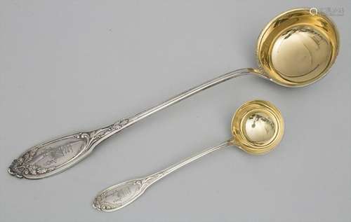 2 Schöpfkellen / Two silver ladles, Mikail Grachev, St.