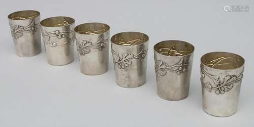 6 Jugendstil Becher / 6 Art Nouveau silver beakers,