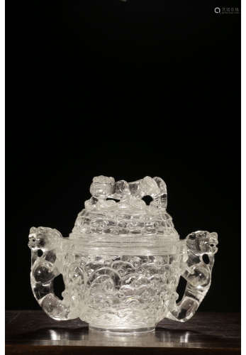A Chinese Dragon Carved Natural Crystal Censer 