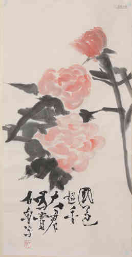 A Chinese Peony Painting, Shi LU Mark