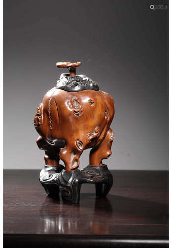 A Chinese Carved Three-legged Boxwood Incense Burner 