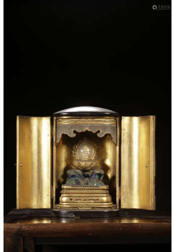 A Chinese Wooden Tire Gilded Buddha Statue Niche