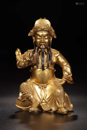A Chinese Gilded Bronze Statue of Emperor Guan