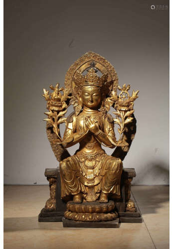 A Chinese Gilded Bronze Tara Seated Statue
