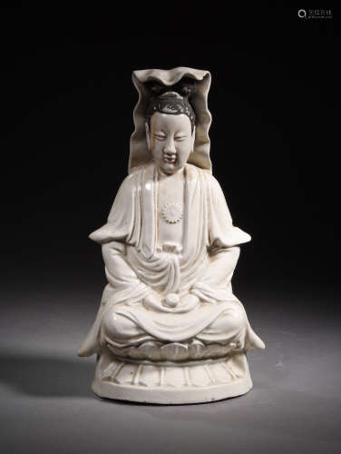 A Chinese Glazed Porcelain Guanyan Statue
