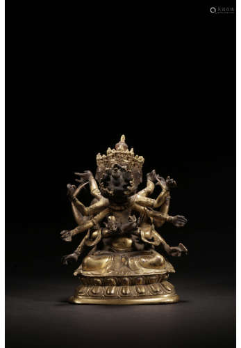 A Chinese Gilded Bronze Mandkesvara Ornament