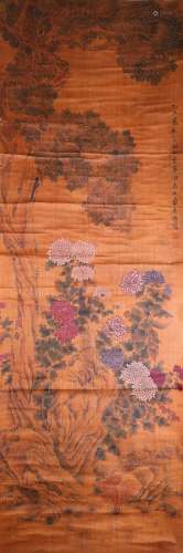 A Chinese Flowers Scroll Painting,Yun Shouping Mark
