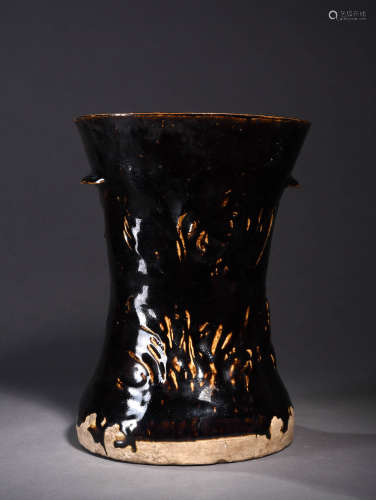 A Chinese Black Glaze Cizhou Kiln Porcelain Flower Vase