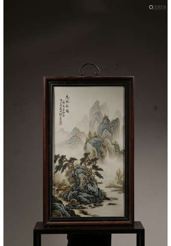 A Chinese Famille Rose Landscape Hanging Screen