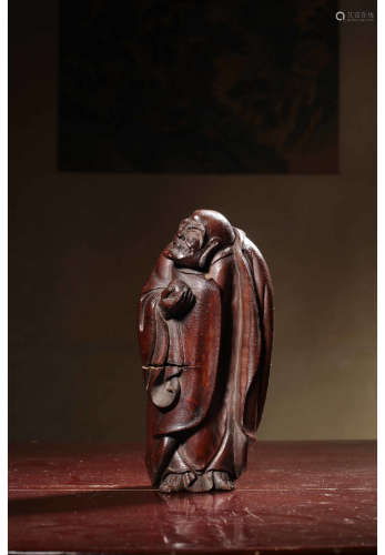 A Chinese Carved Bamboo Statue of Bodhidharma