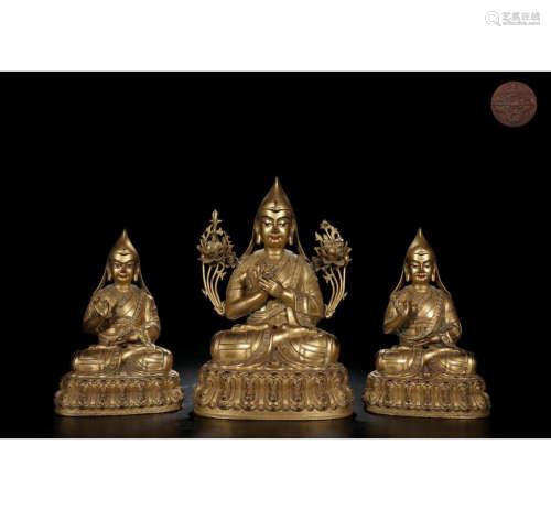 A Set of Chinese Gilded Bronze Buddha Statue,3pcs