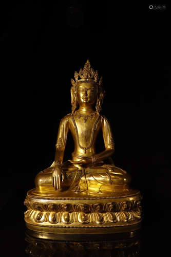 A Chinese Gilded Bronze Statue of Sakyamuni