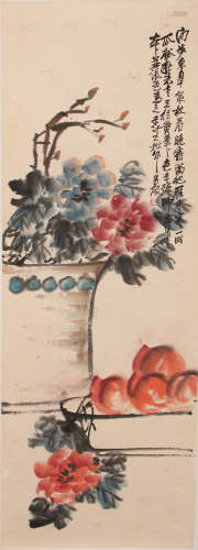 A Chinese Peony Painting,Wu Changshuo  Mark