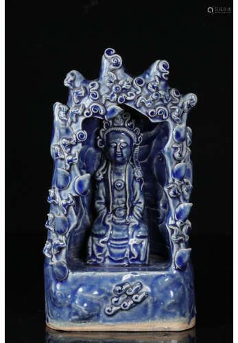 A Chinese Blue-glazed Porcelain Buddha Niche 