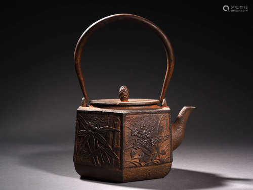 A Chinese Six Square Iron Pot