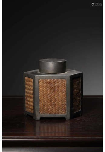 A Chinese Tin Wrapped Bamboo Tea Caddy