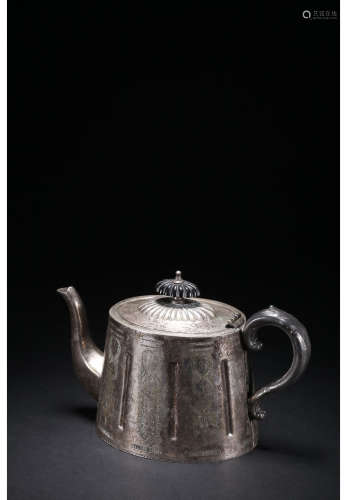 A Chinese Carved Silver Coffeepot