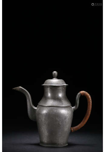 A Chinese Tin Tea Pot