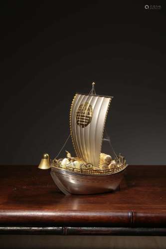 A Chinese Sterling Silver Boat Decoration